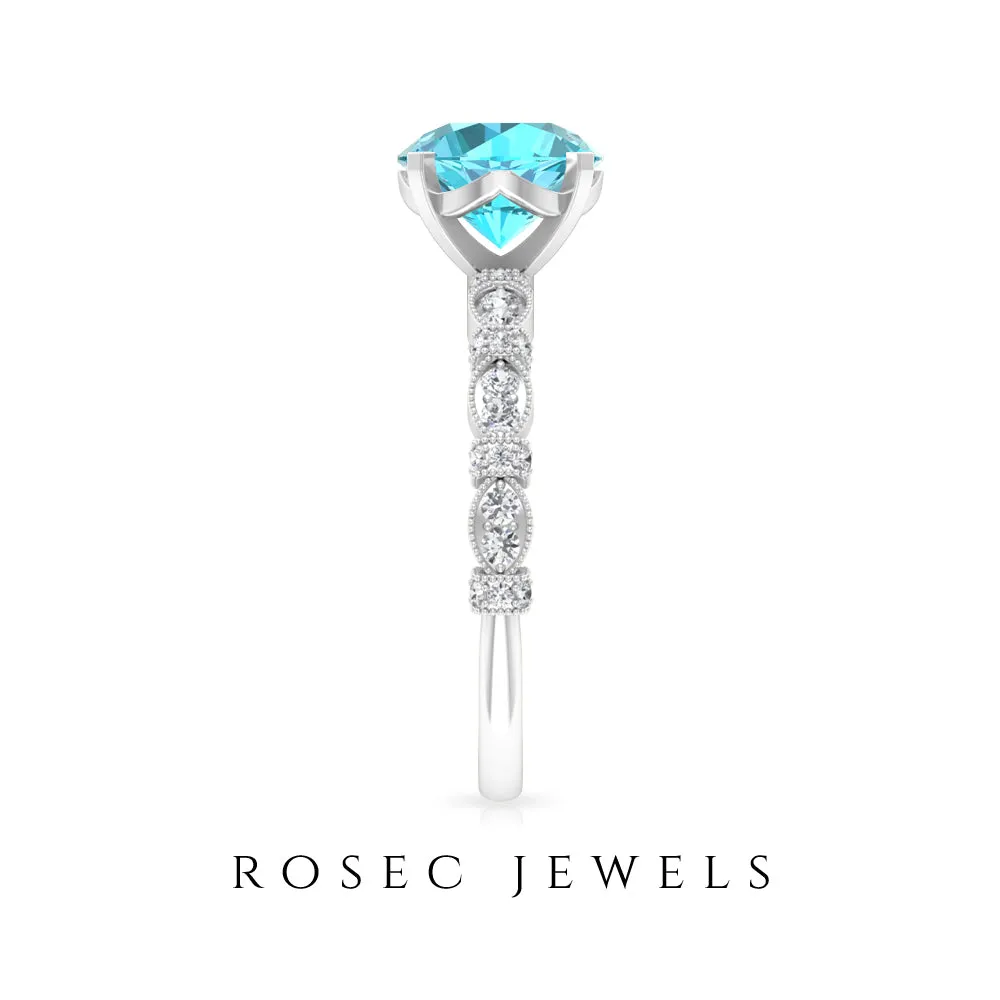 2.50 CT Solitaire Swiss Blue Topaz Engagement Ring with Diamond