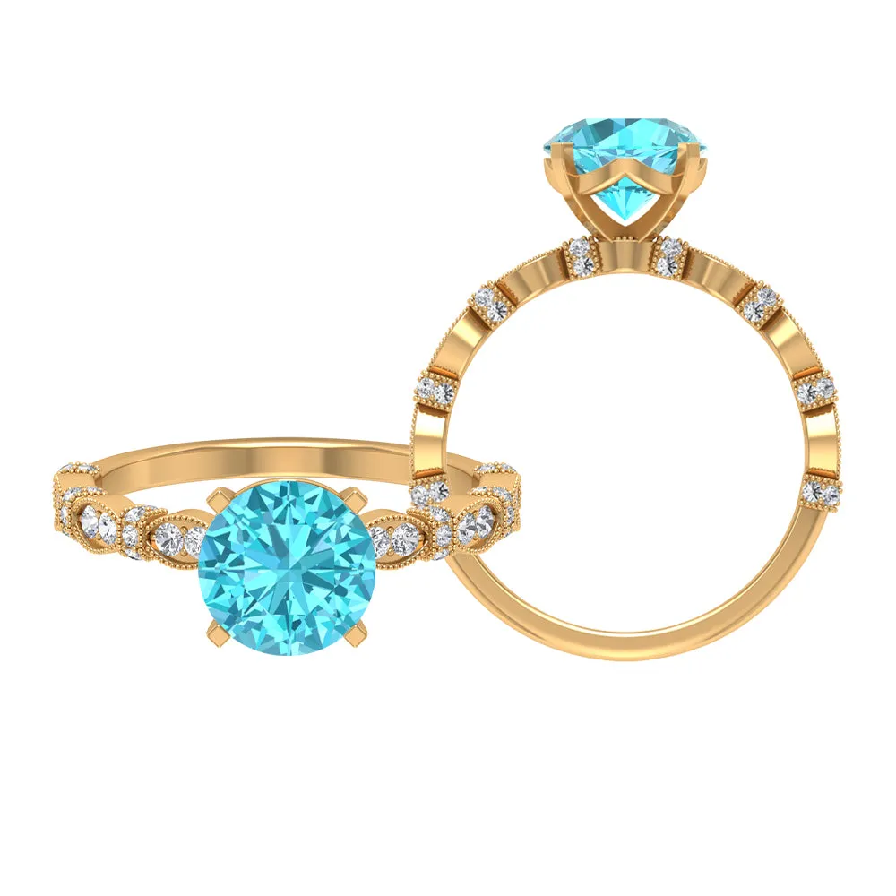 2.50 CT Solitaire Swiss Blue Topaz Engagement Ring with Diamond