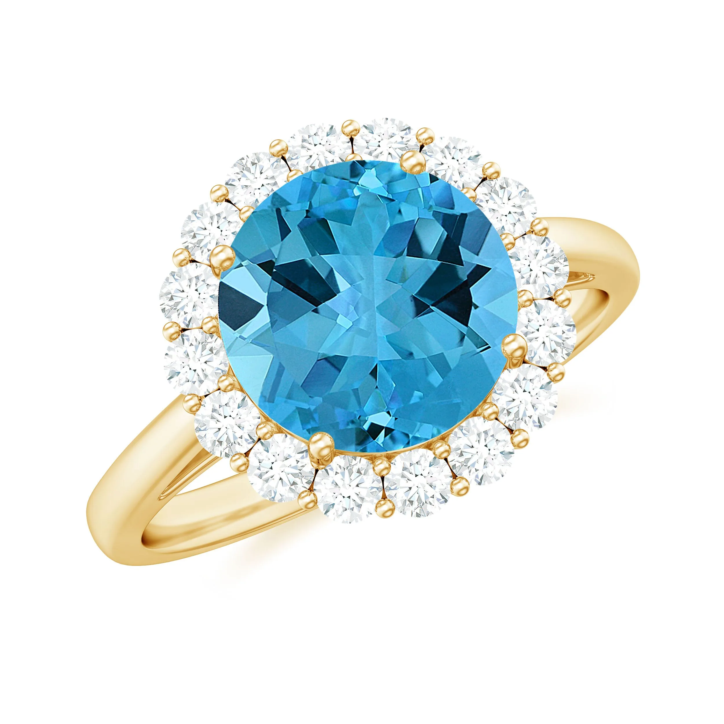 2.50 CT Swiss Blue Topaz Solitaire Ring with Halo Moissanite