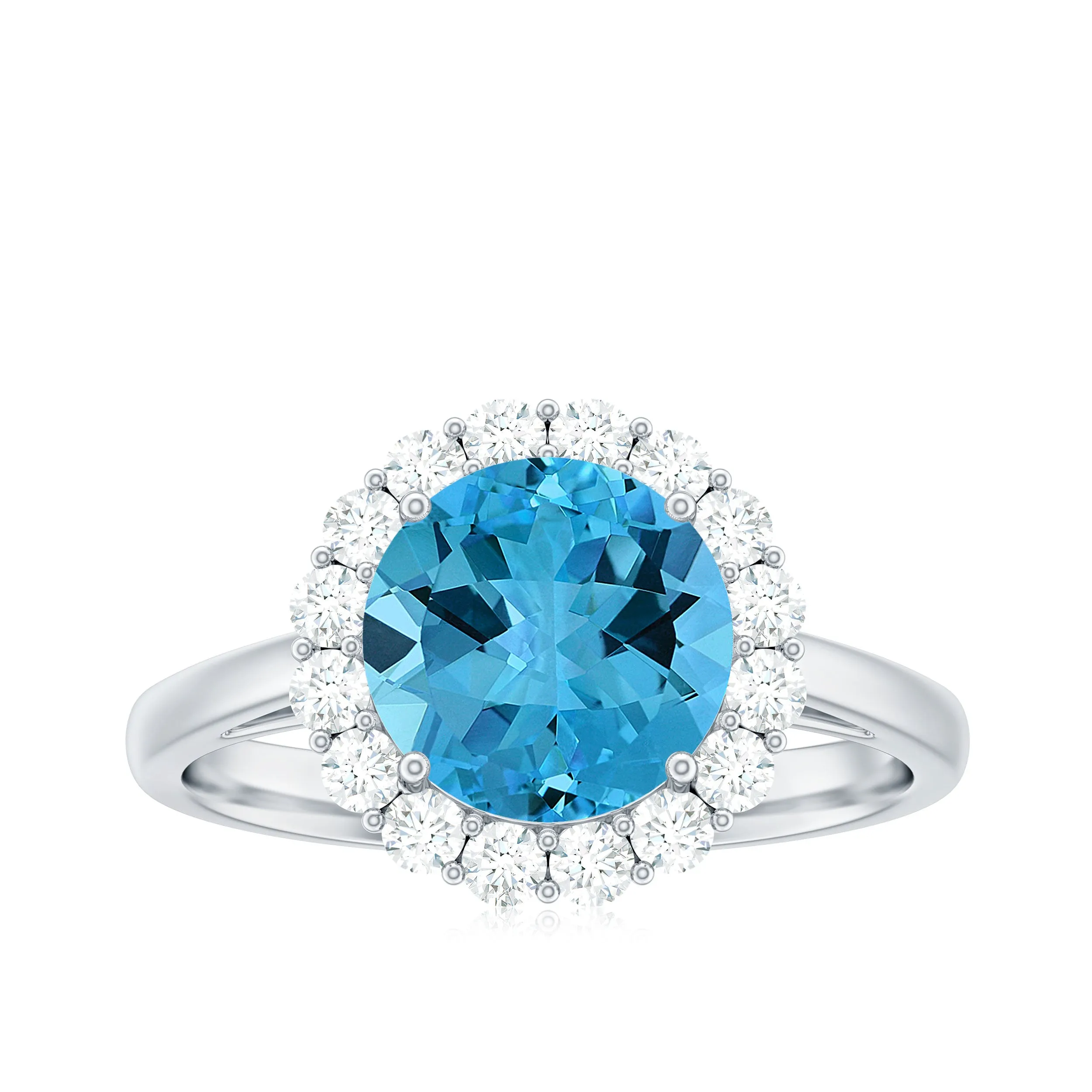 2.50 CT Swiss Blue Topaz Solitaire Ring with Halo Moissanite