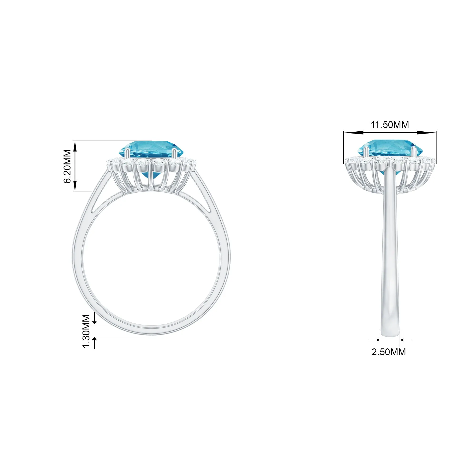 2.50 CT Swiss Blue Topaz Solitaire Ring with Halo Moissanite