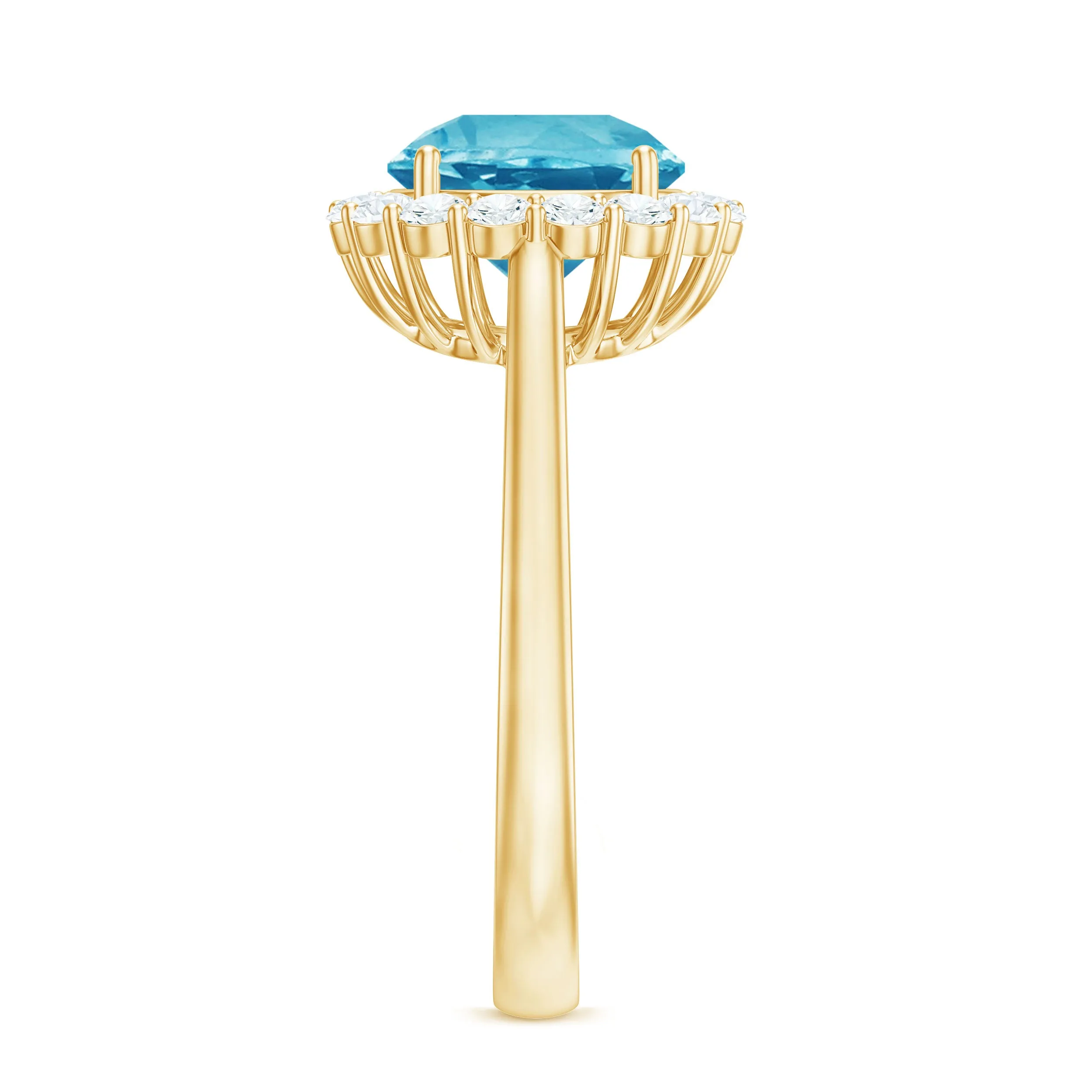 2.50 CT Swiss Blue Topaz Solitaire Ring with Halo Moissanite