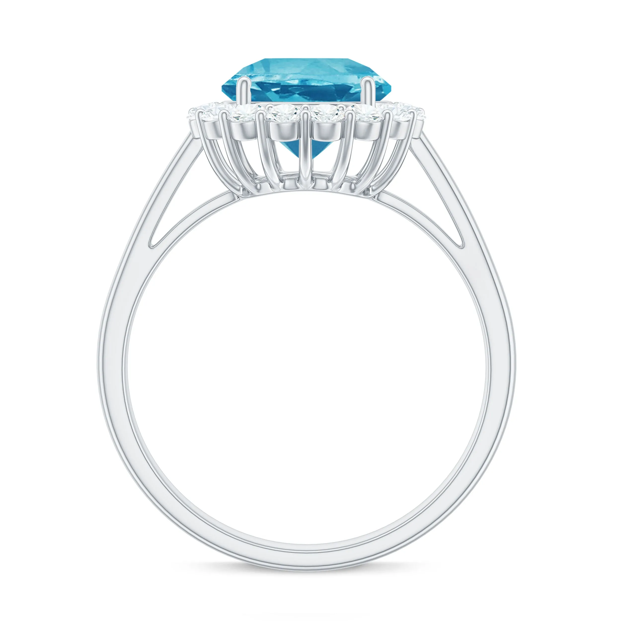 2.50 CT Swiss Blue Topaz Solitaire Ring with Halo Moissanite