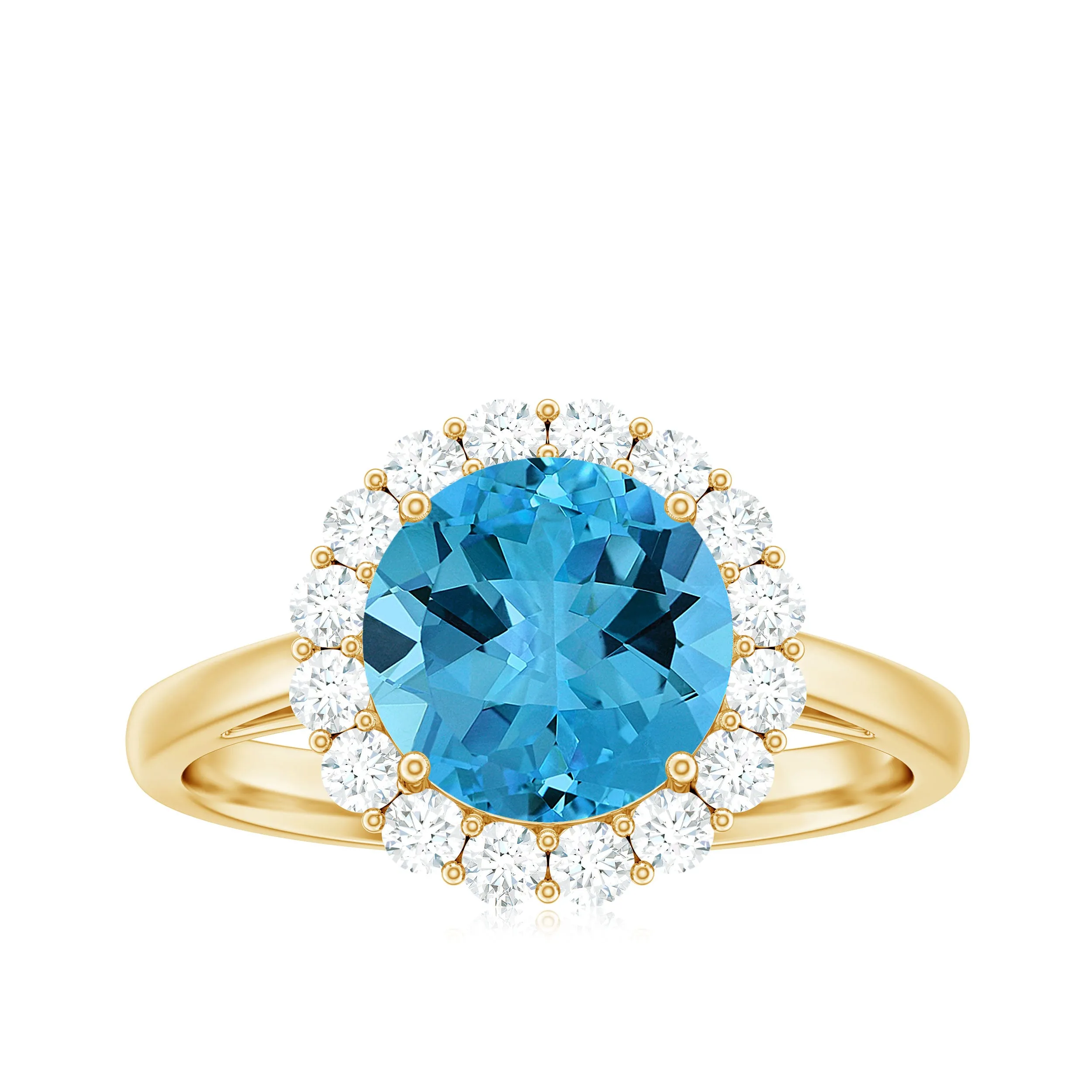 2.50 CT Swiss Blue Topaz Solitaire Ring with Halo Moissanite