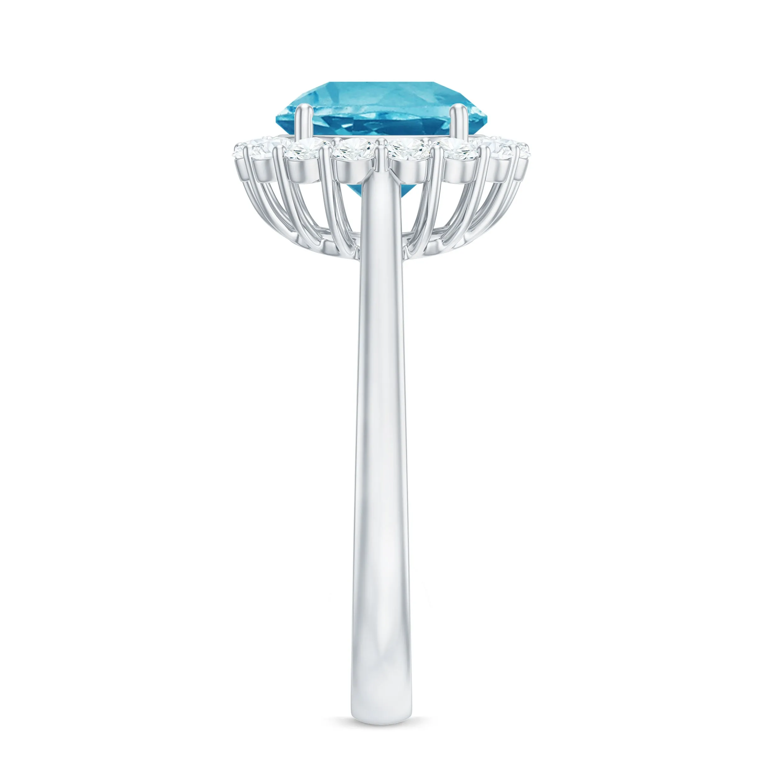 2.50 CT Swiss Blue Topaz Solitaire Ring with Halo Moissanite