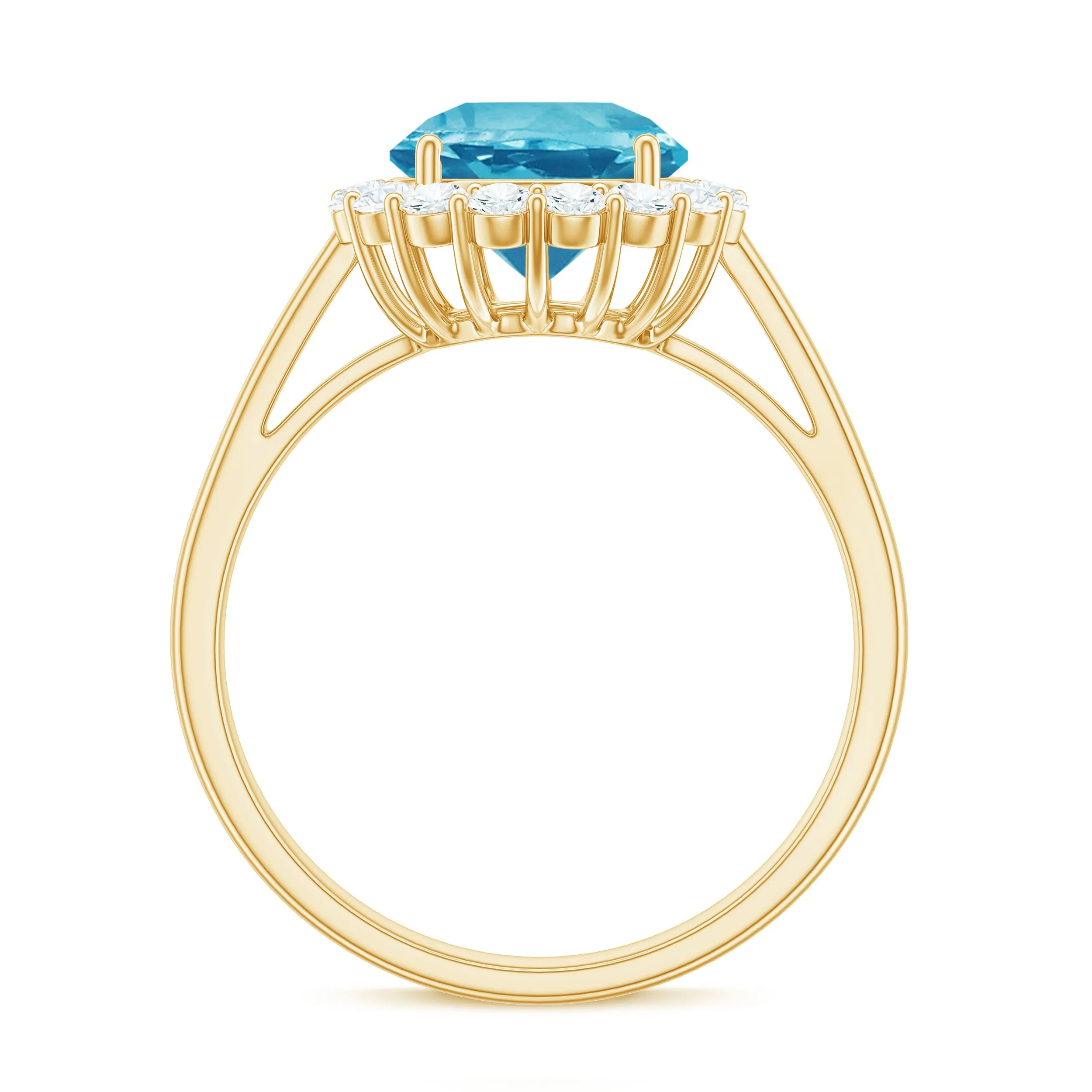 2.50 CT Swiss Blue Topaz Solitaire Ring with Halo Moissanite