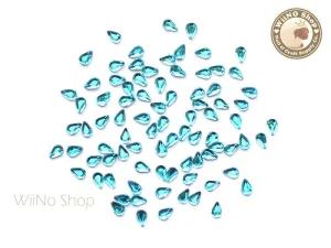 3.2 x 2.1mm Blue Aquamarine Drop Flat Back Acrylic Rhinestone Nail Art - 100 pcs