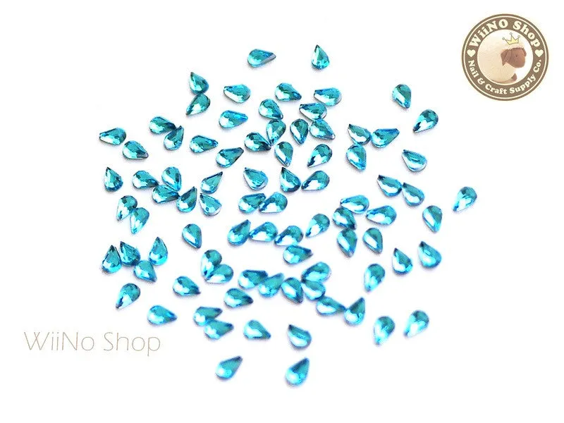 3.2 x 2.1mm Blue Aquamarine Drop Flat Back Acrylic Rhinestone Nail Art - 100 pcs