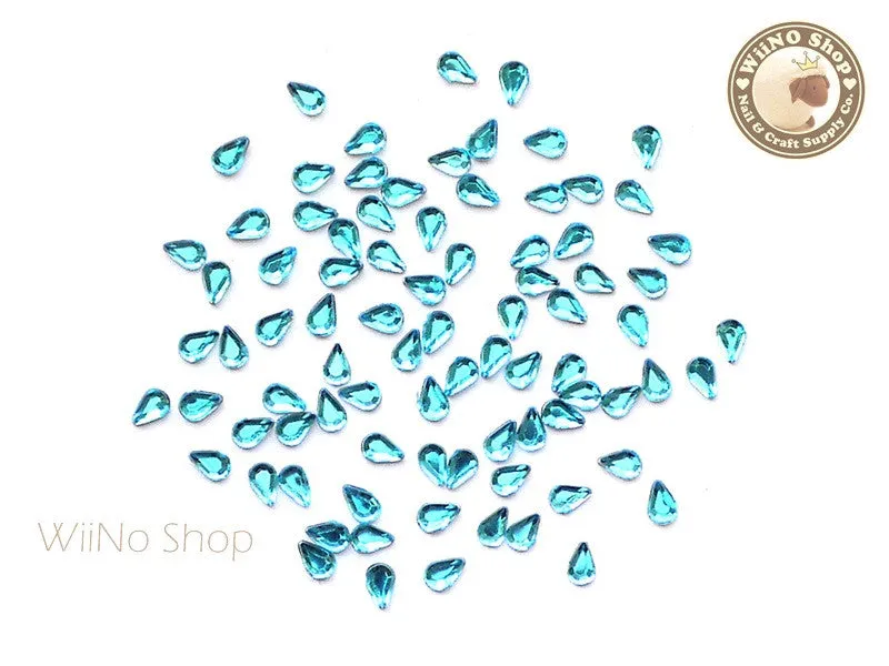 3.2 x 2.1mm Blue Aquamarine Drop Flat Back Acrylic Rhinestone Nail Art - 100 pcs