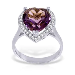 3.24 Carat 14K Solid White Gold Ring Diamond Heart Amethyst