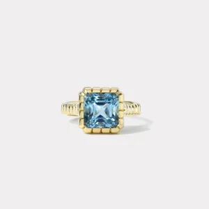 3.7ct Princess Aquamarine Heirloom Bezel Ring