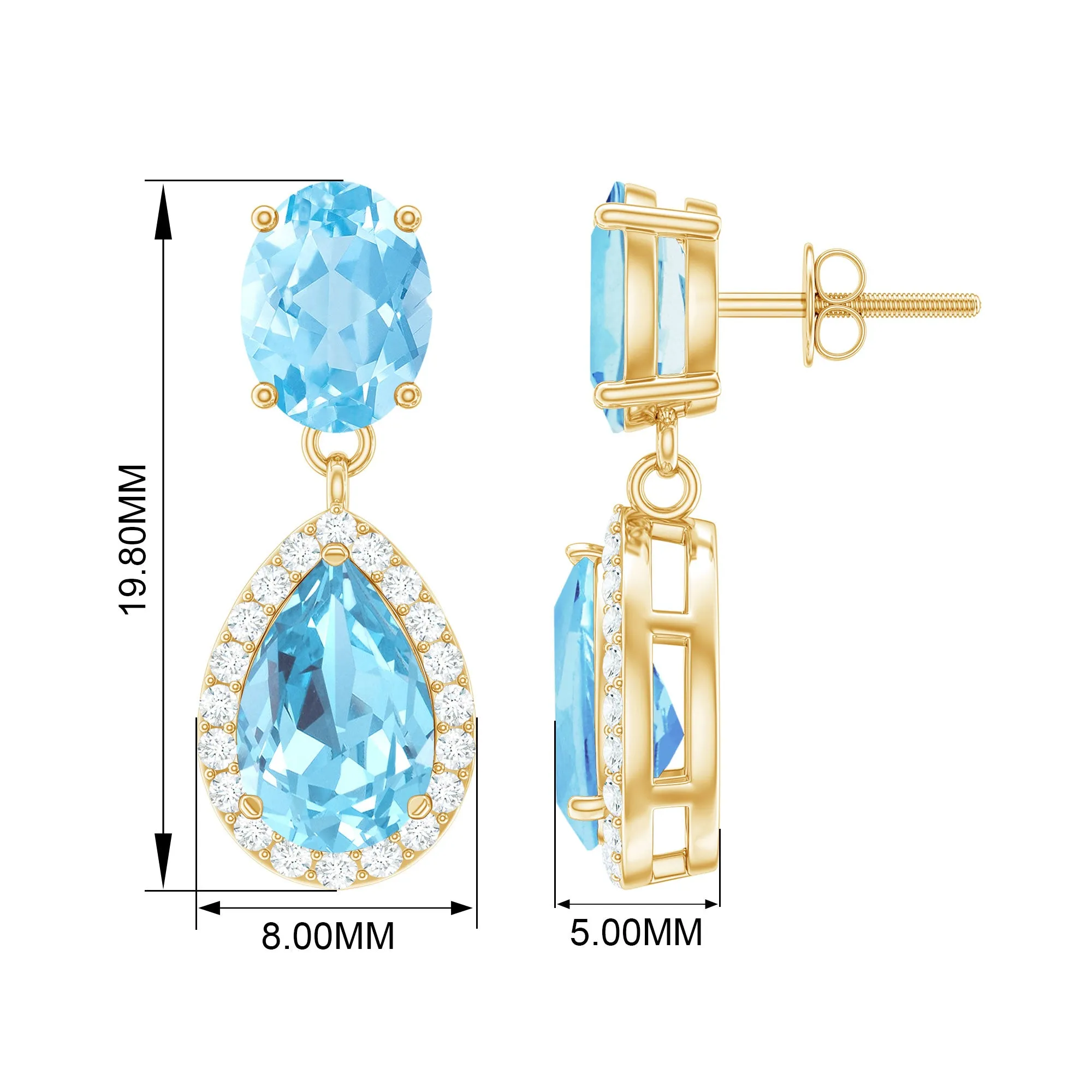 4.5 CT Aquamarine and Moissanite Dangle Drop Earrings