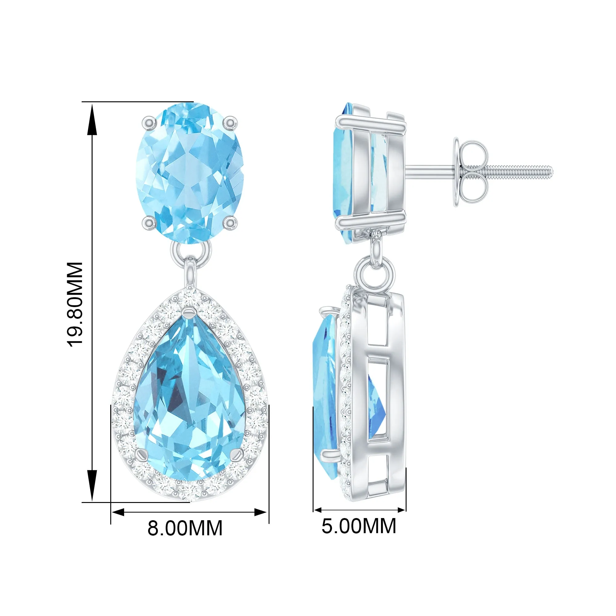4.5 CT Aquamarine and Moissanite Dangle Drop Earrings
