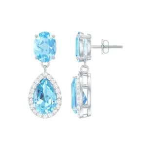 4.5 CT Aquamarine and Moissanite Dangle Drop Earrings