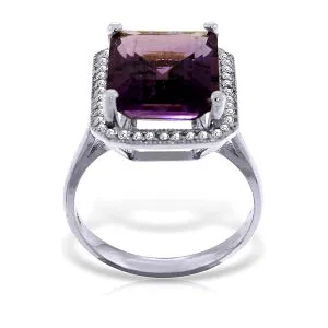 5.8 Carat 14K Solid White Gold Heart Cosy Amethyst Diamond Ring