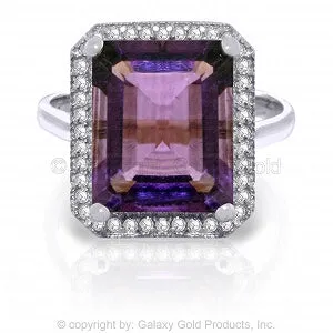 5.8 Carat 14K Solid White Gold Heart Cosy Amethyst Diamond Ring