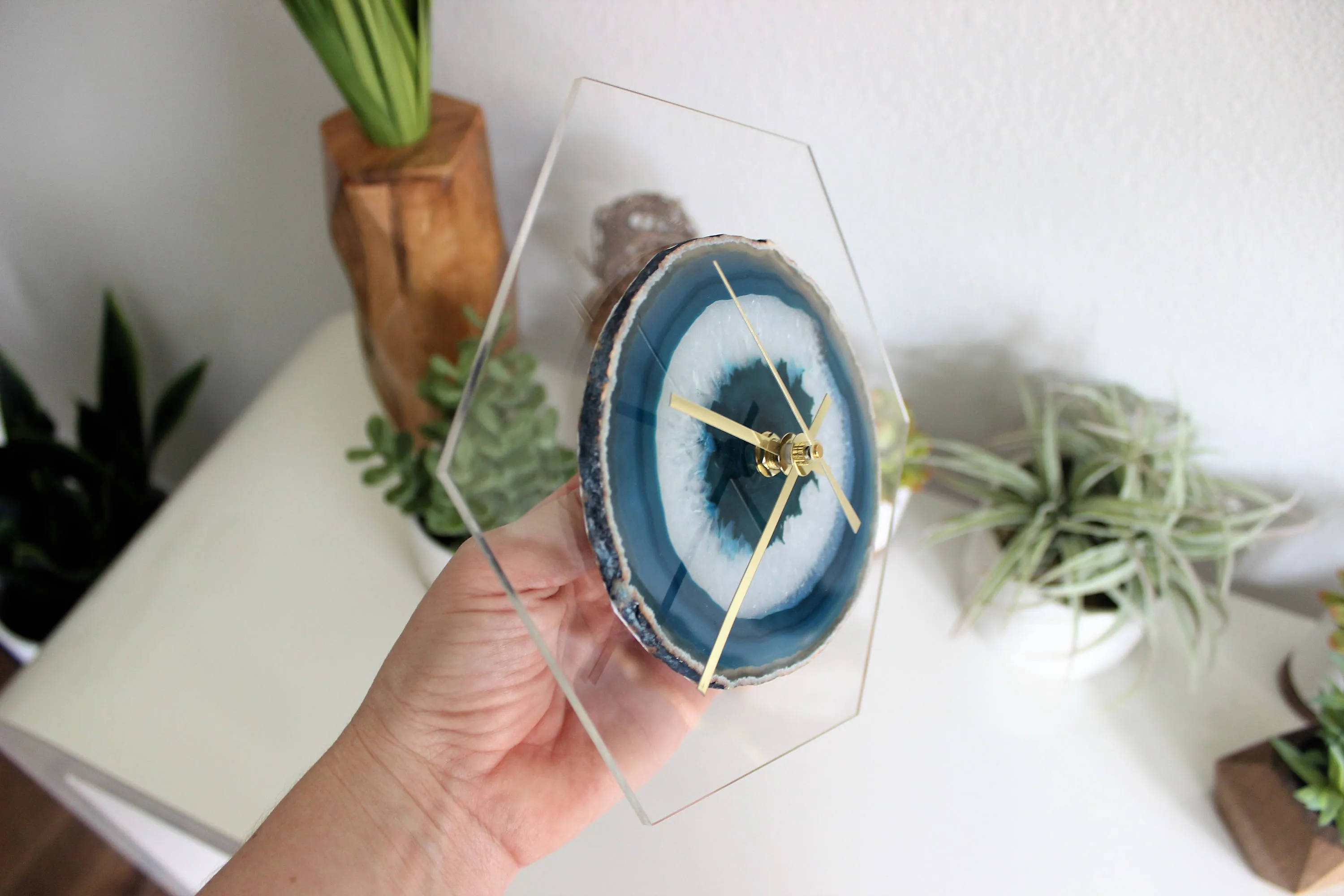 8" Teal Agate Acrylic Wall Clock