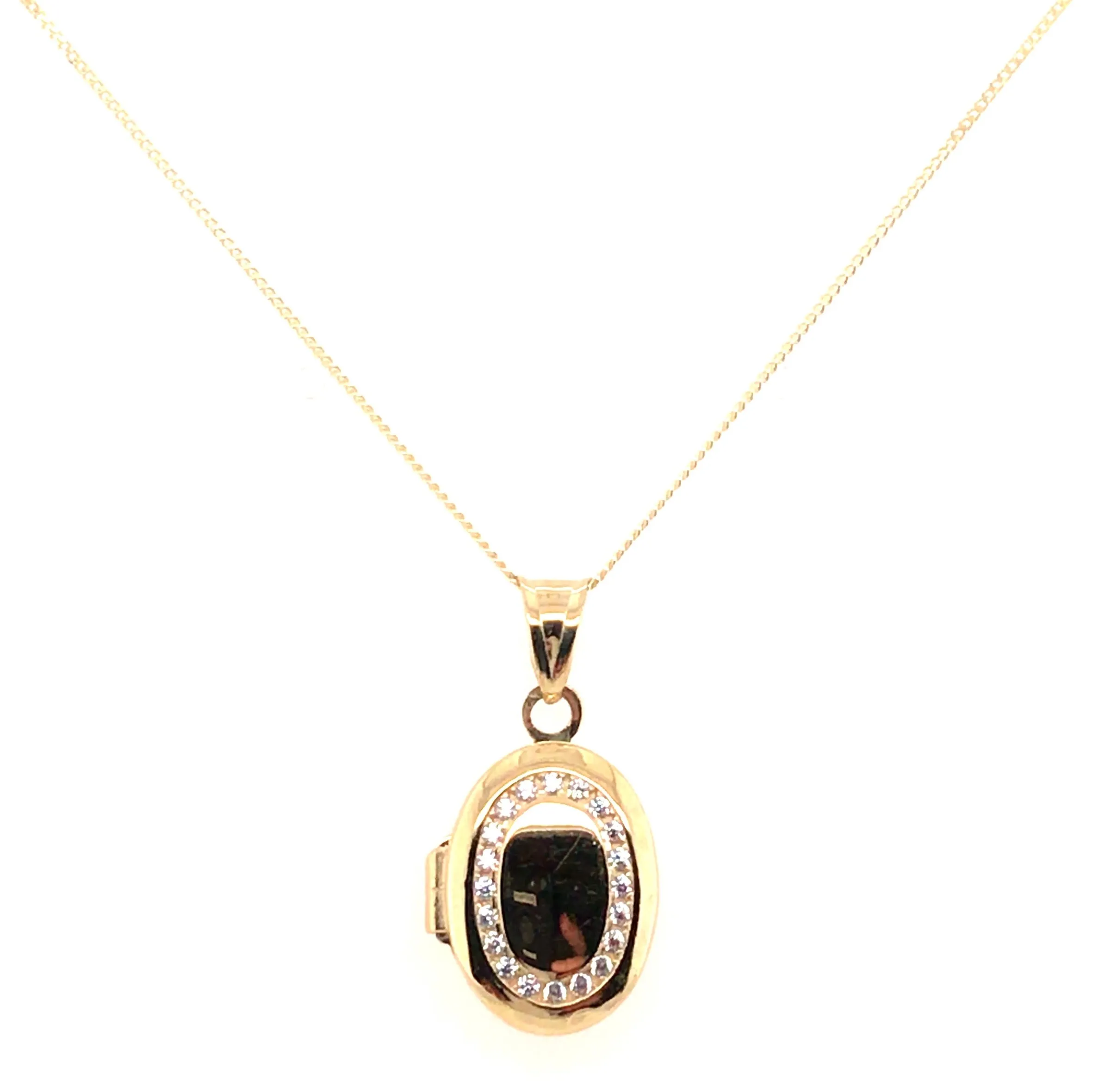 9ct Yellow Gold Cz 12mm X 23.5mm Oval Locket