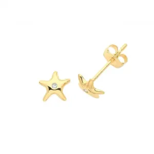 9ct Yellow Gold Starfish Earrings With Zirconia Stud ES1614