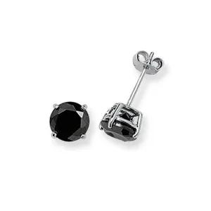 Acotis Silver Stud Earrings Round Black Zirconia G5137BK