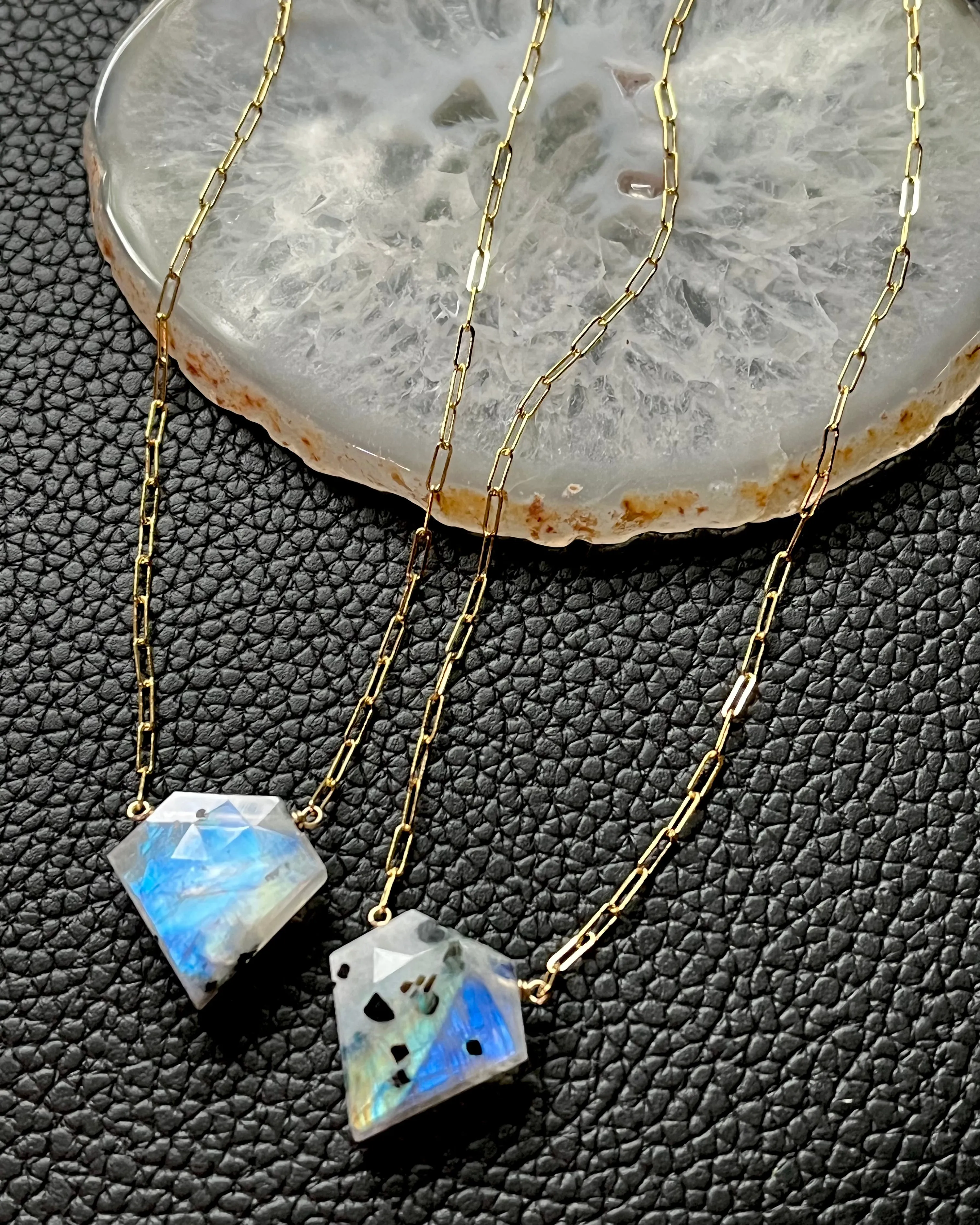 •AEON• tourmalinated rainbow moonstone   gold necklace