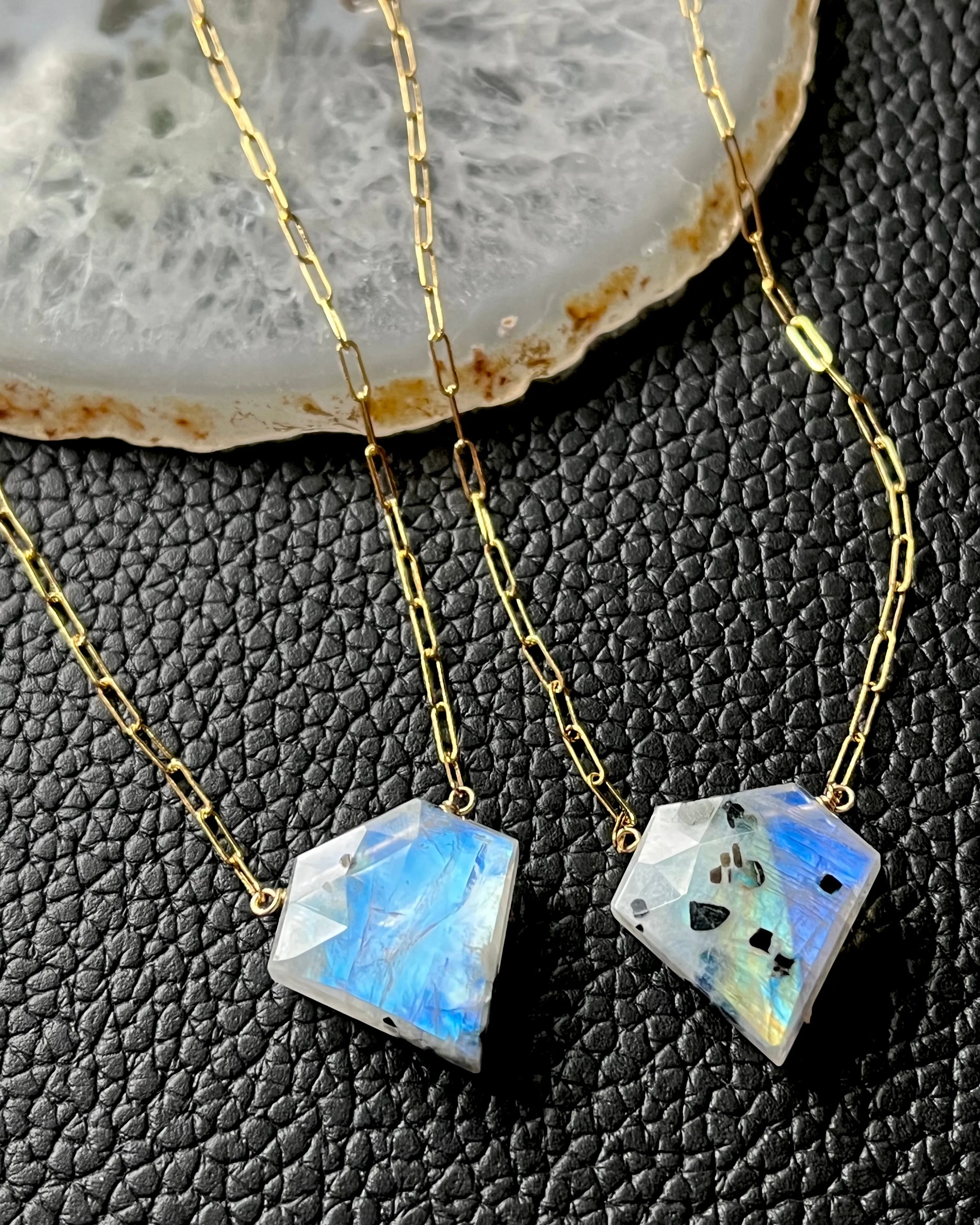 •AEON• tourmalinated rainbow moonstone   gold necklace