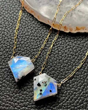 •AEON• tourmalinated rainbow moonstone   gold necklace