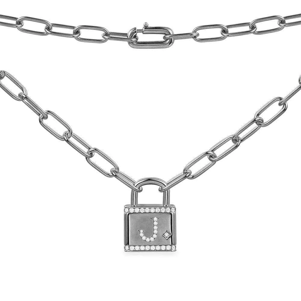 Alphabet Lock Necklace - Dark Grey Silver