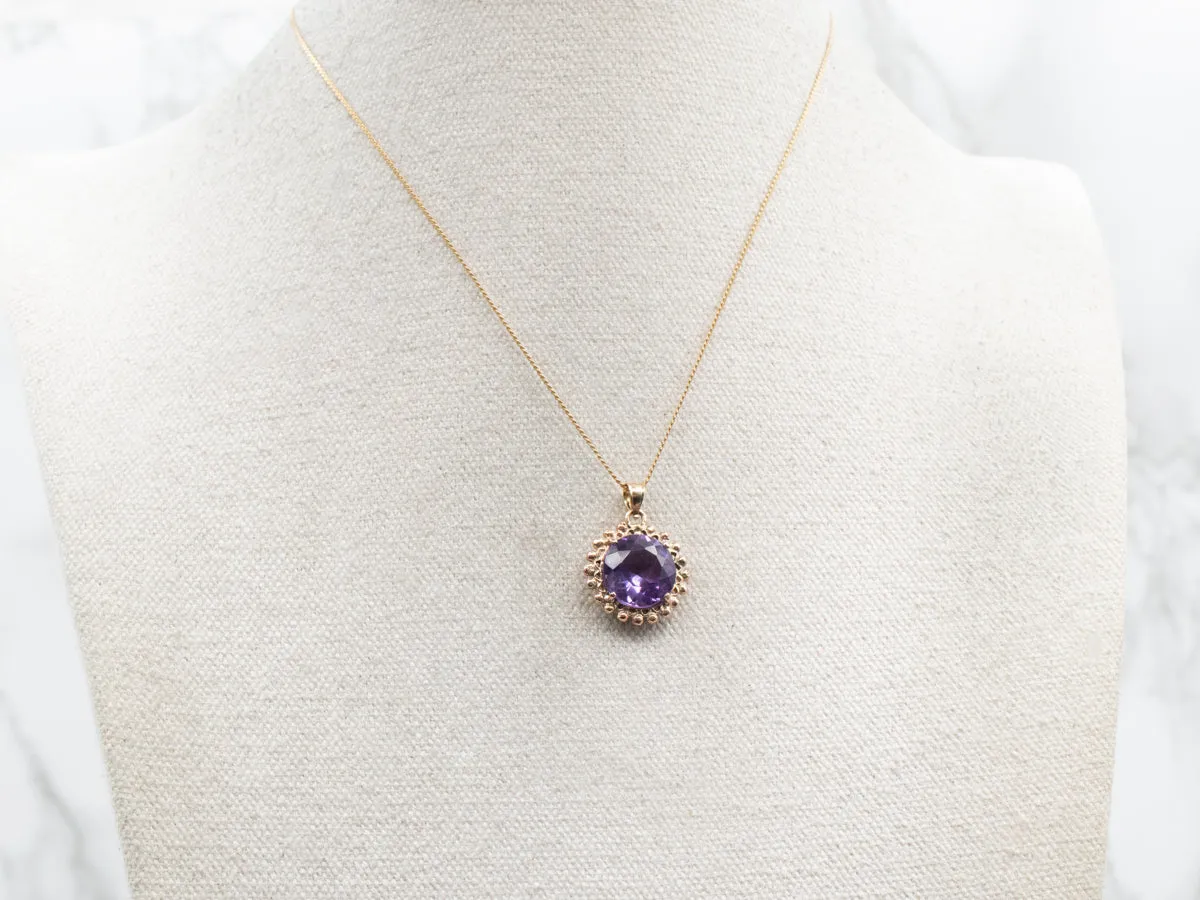 Amethyst Gemstone Pendant with Beaded Frame