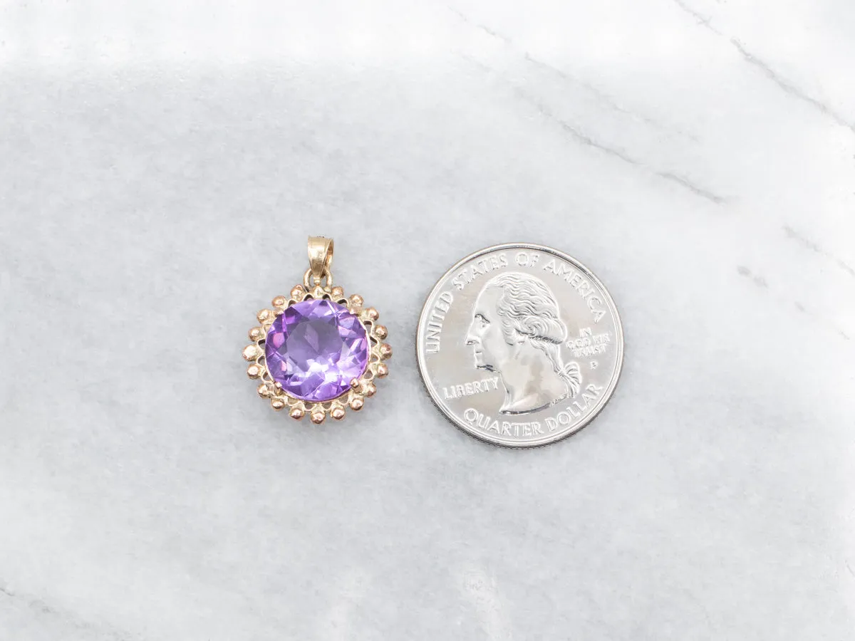 Amethyst Gemstone Pendant with Beaded Frame