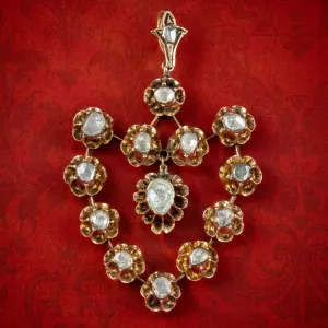 Antique Georgian French Rose Cut Diamond Pendant 18ct Gold 3ct Diamond