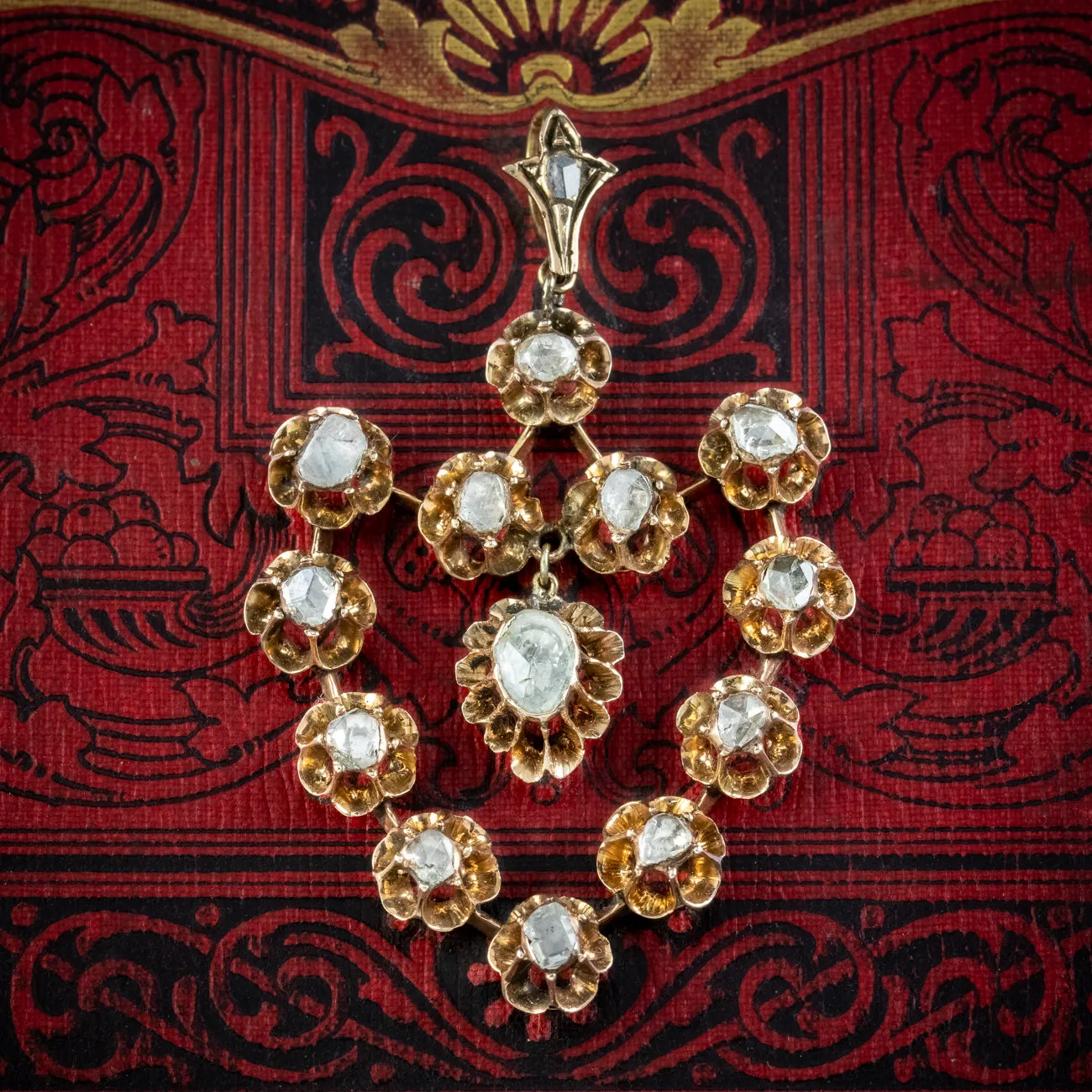 Antique Georgian French Rose Cut Diamond Pendant 18ct Gold 3ct Diamond