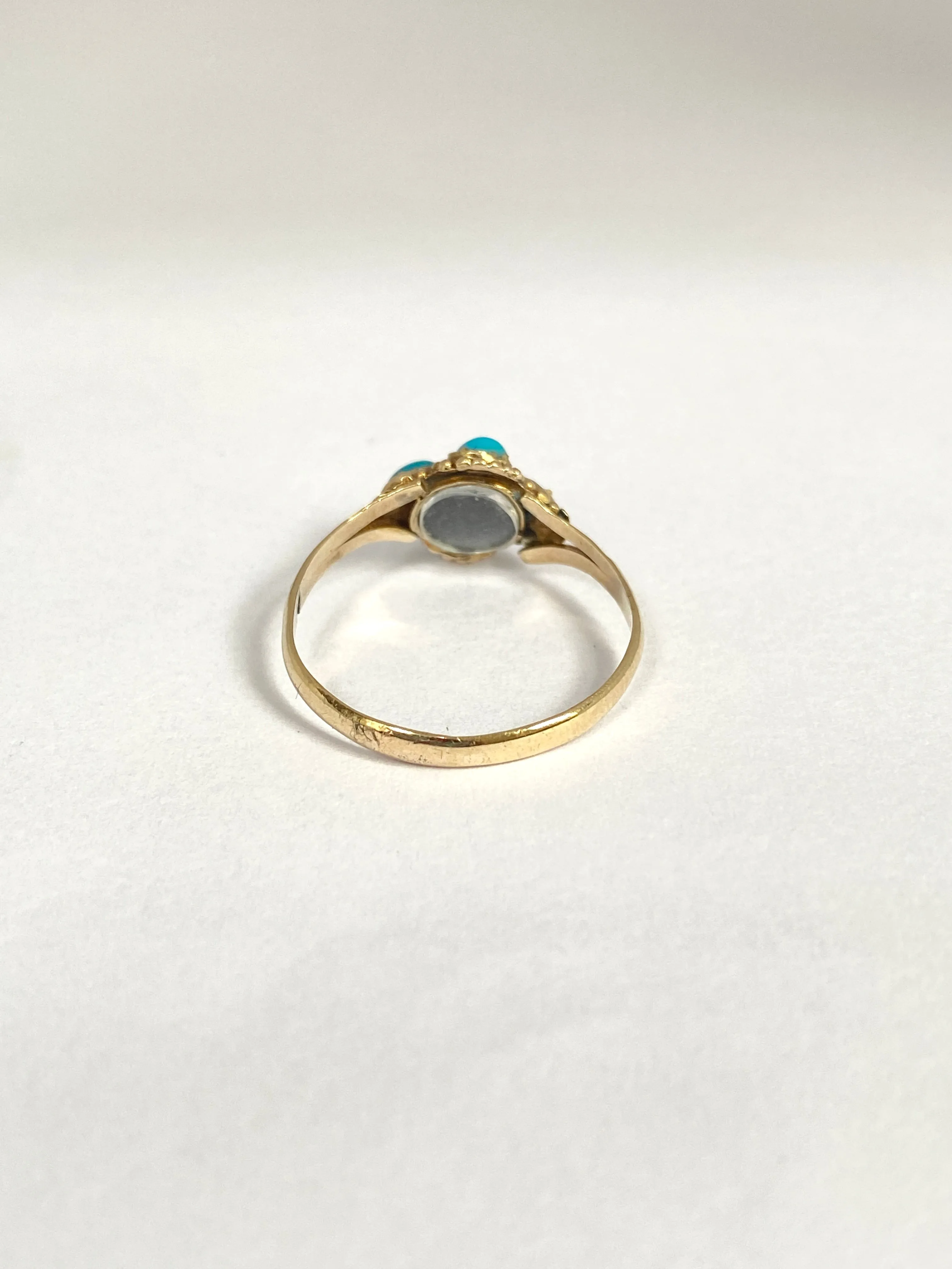 Antique, Victorian, 12ct Gold Turquoise and Ruby Flower Ring, Hallmarked 12ct Gold, Birmingham, 1863