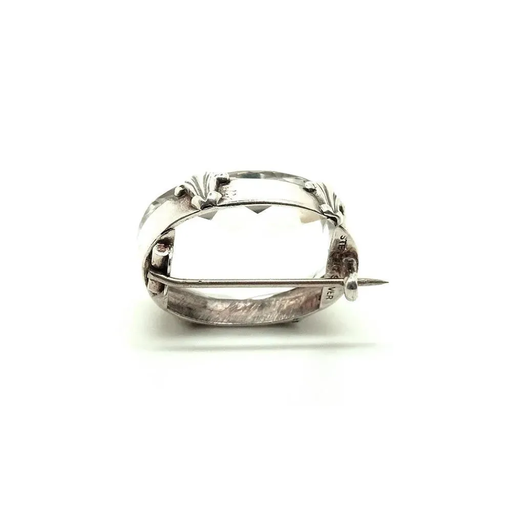 Antique Victorian (1837-1901) Sterling Silver Rock Crystal Brooch