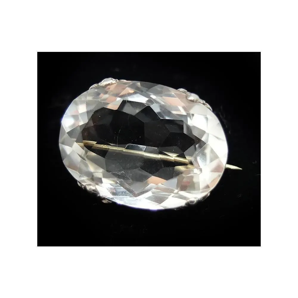 Antique Victorian (1837-1901) Sterling Silver Rock Crystal Brooch