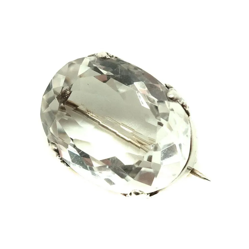 Antique Victorian (1837-1901) Sterling Silver Rock Crystal Brooch