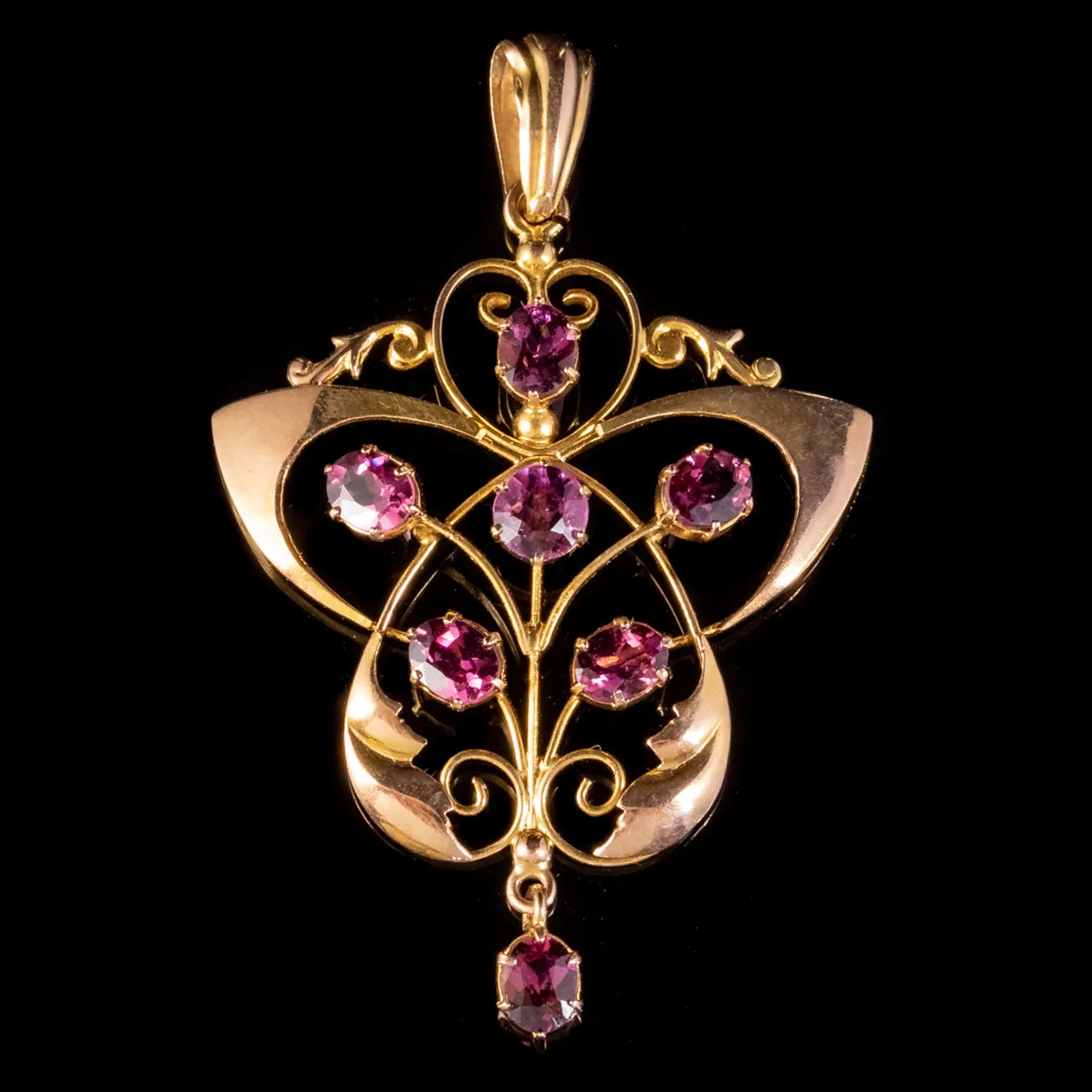 Antique Victorian Art Nouveau Almandine Garnet Pendant 9ct Gold 1.50ct Of Garnet Circa 1890