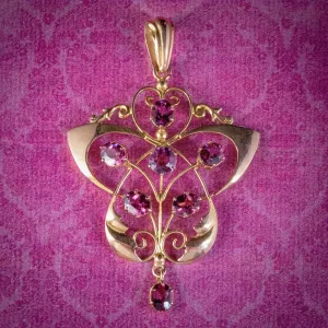 Antique Victorian Art Nouveau Almandine Garnet Pendant 9ct Gold 1.50ct Of Garnet Circa 1890