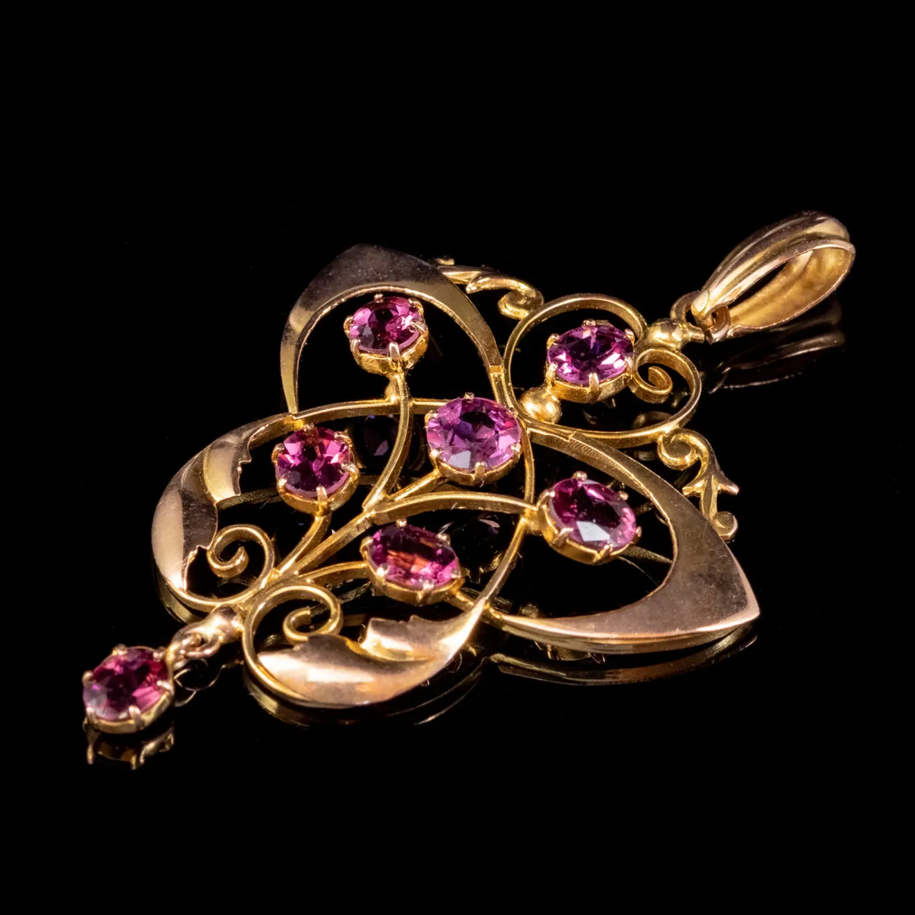 Antique Victorian Art Nouveau Almandine Garnet Pendant 9ct Gold 1.50ct Of Garnet Circa 1890