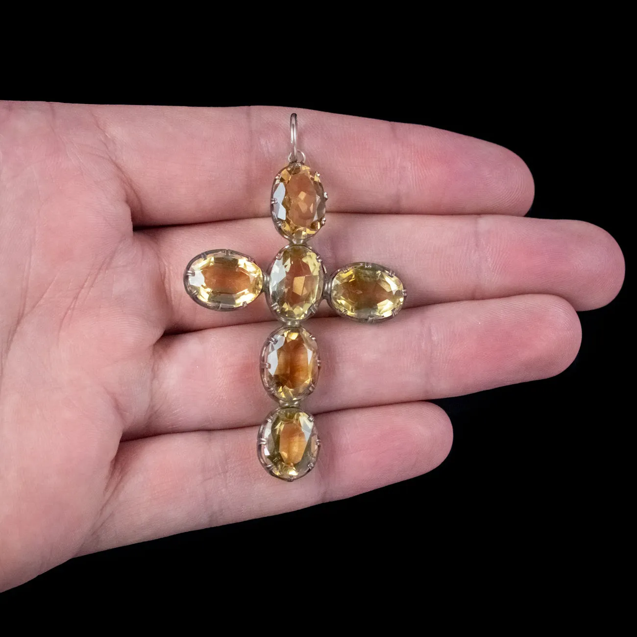 Antique Victorian Citrine Cross Pendant Silver
