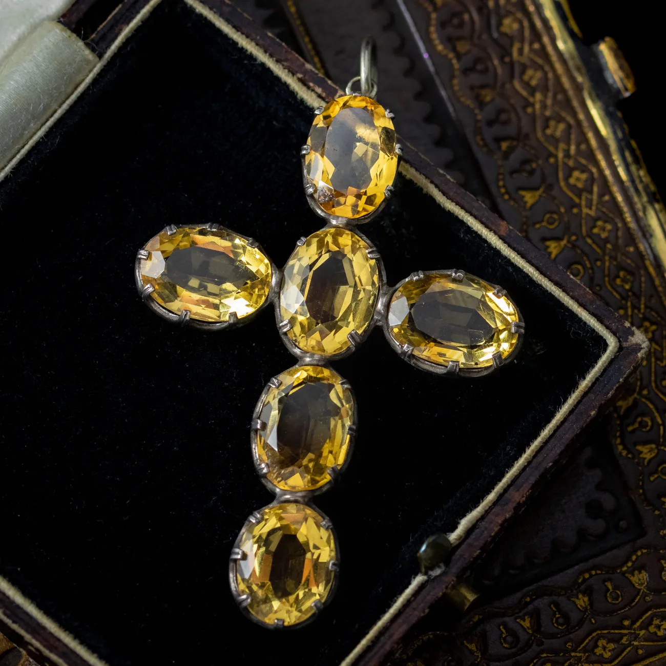 Antique Victorian Citrine Cross Pendant Silver