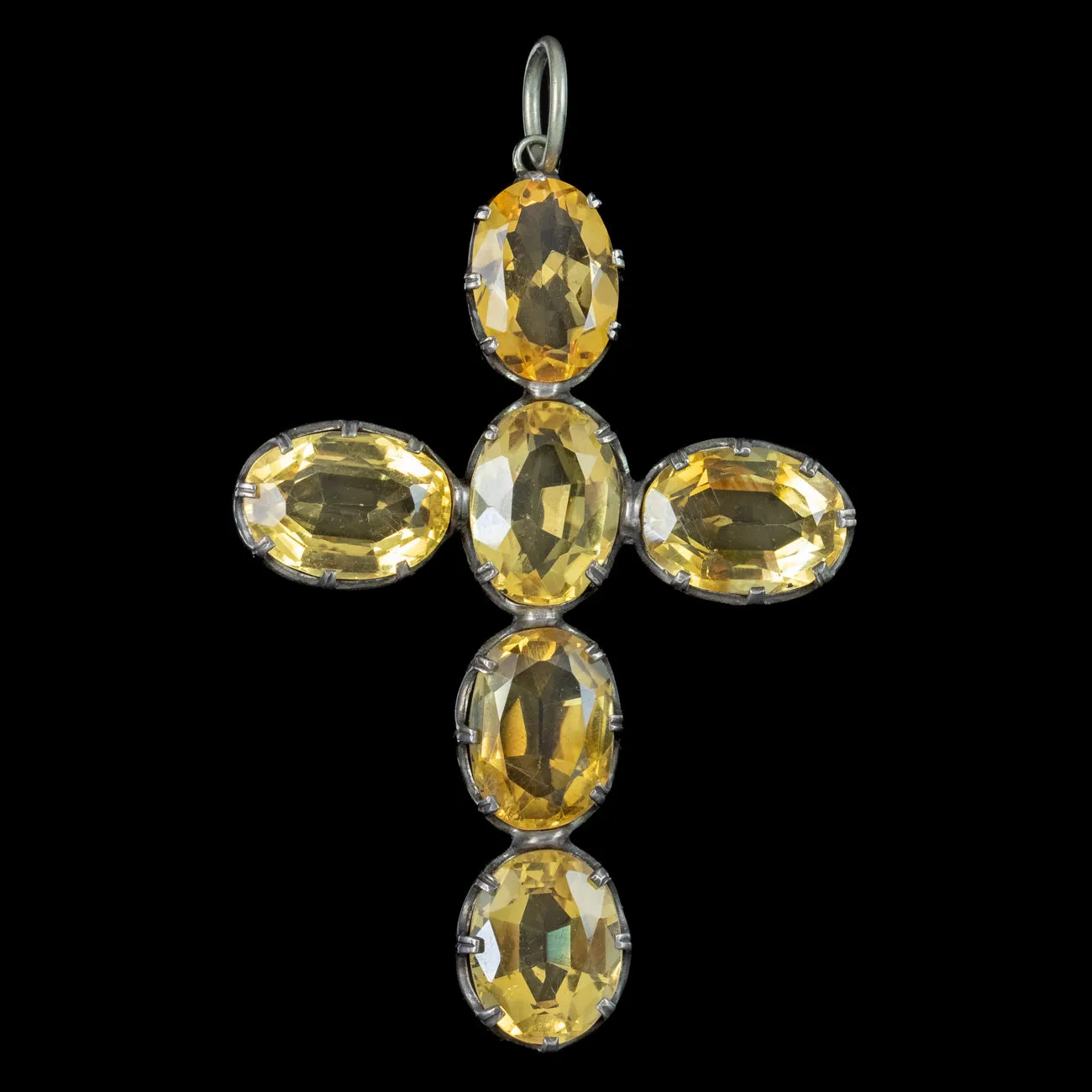 Antique Victorian Citrine Cross Pendant Silver