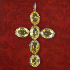 Antique Victorian Citrine Cross Pendant Silver