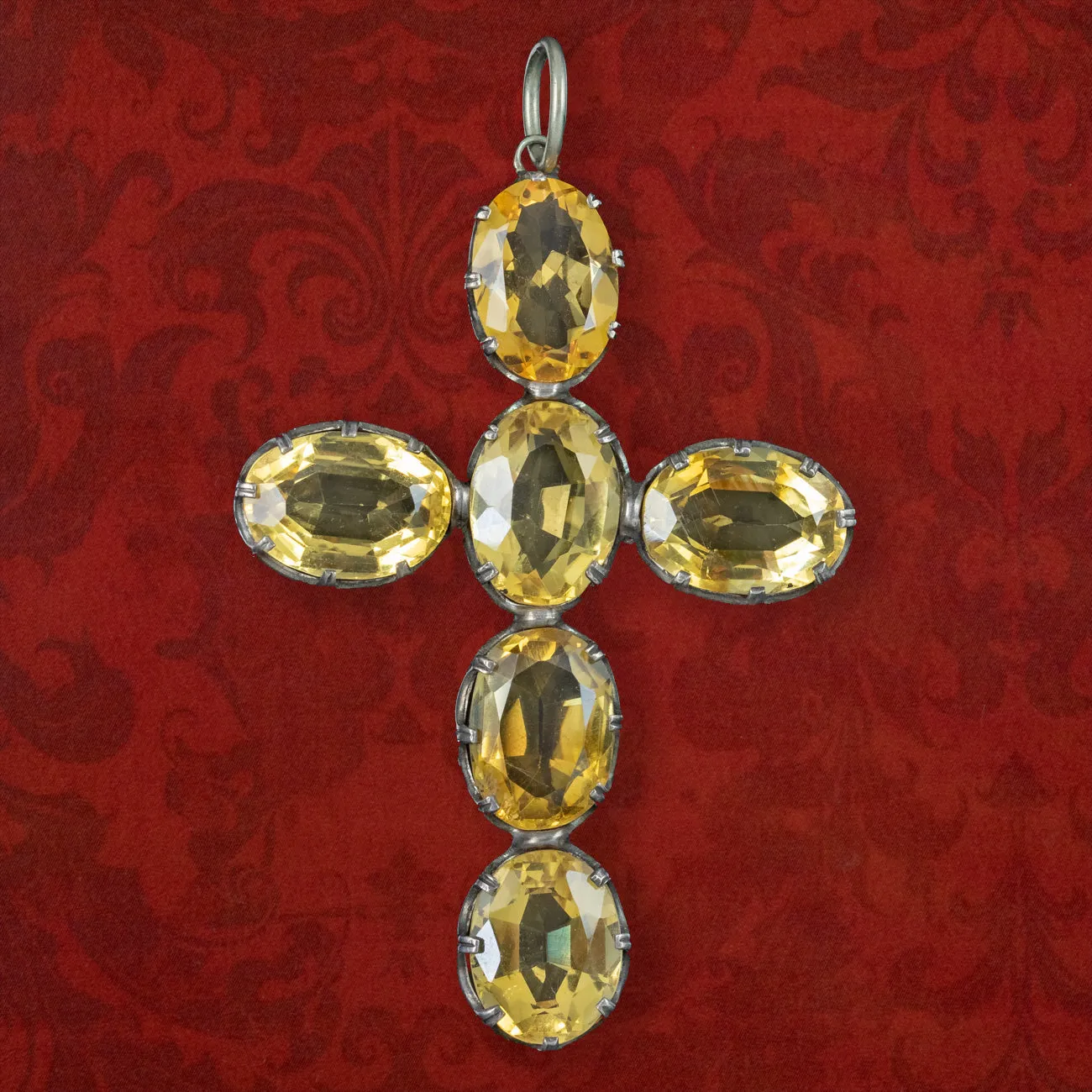 Antique Victorian Citrine Cross Pendant Silver