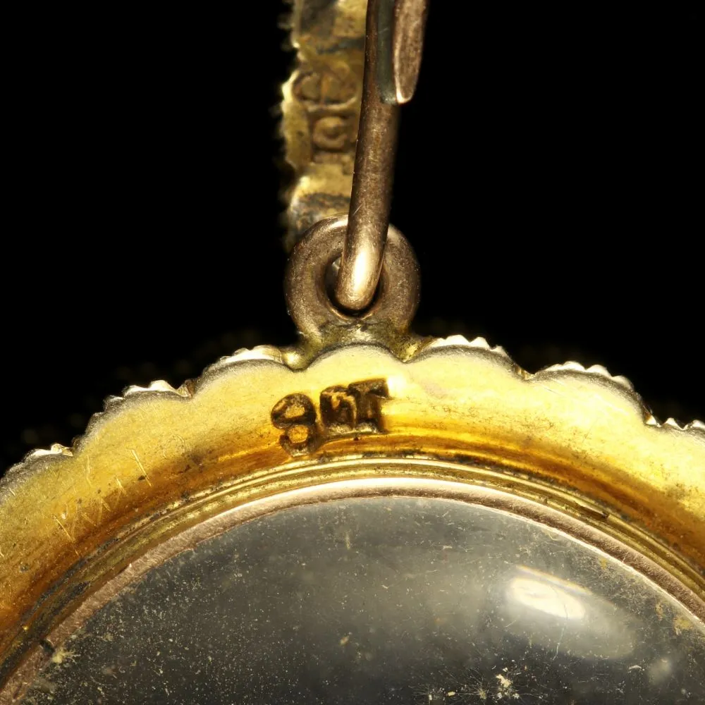 Antique Victorian Crystal Locket 9ct Gold Turquoise Pearl Frame