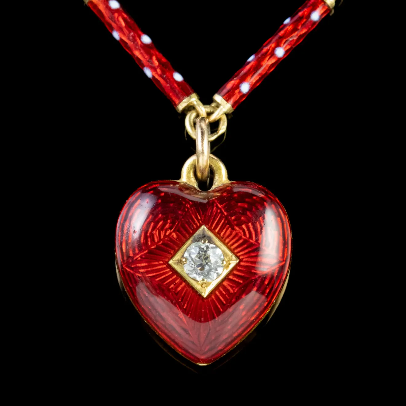 Antique Victorian Diamond Red Enamel Heart Charm Bracelet Circa 1900 Boxed