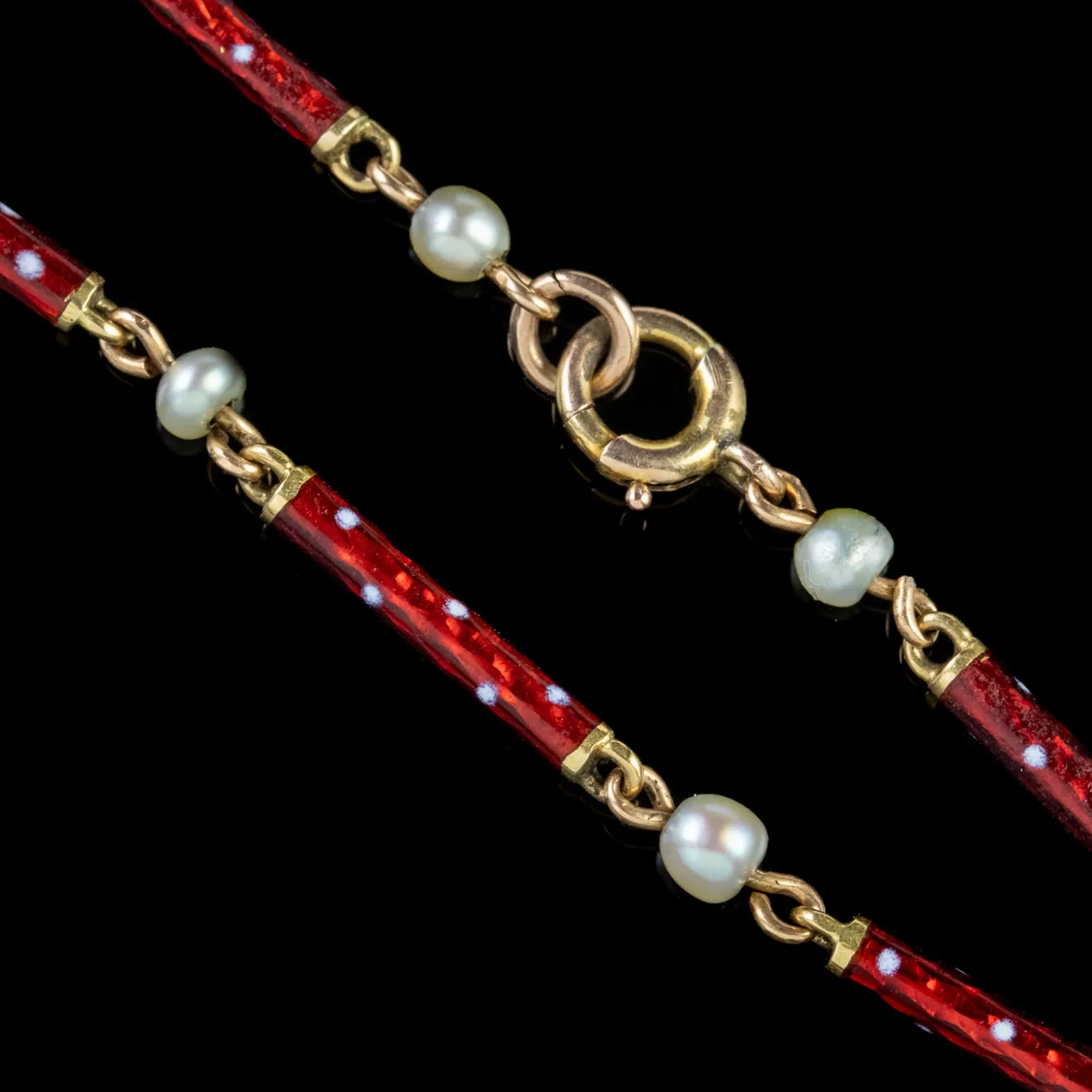 Antique Victorian Diamond Red Enamel Heart Charm Bracelet Circa 1900 Boxed