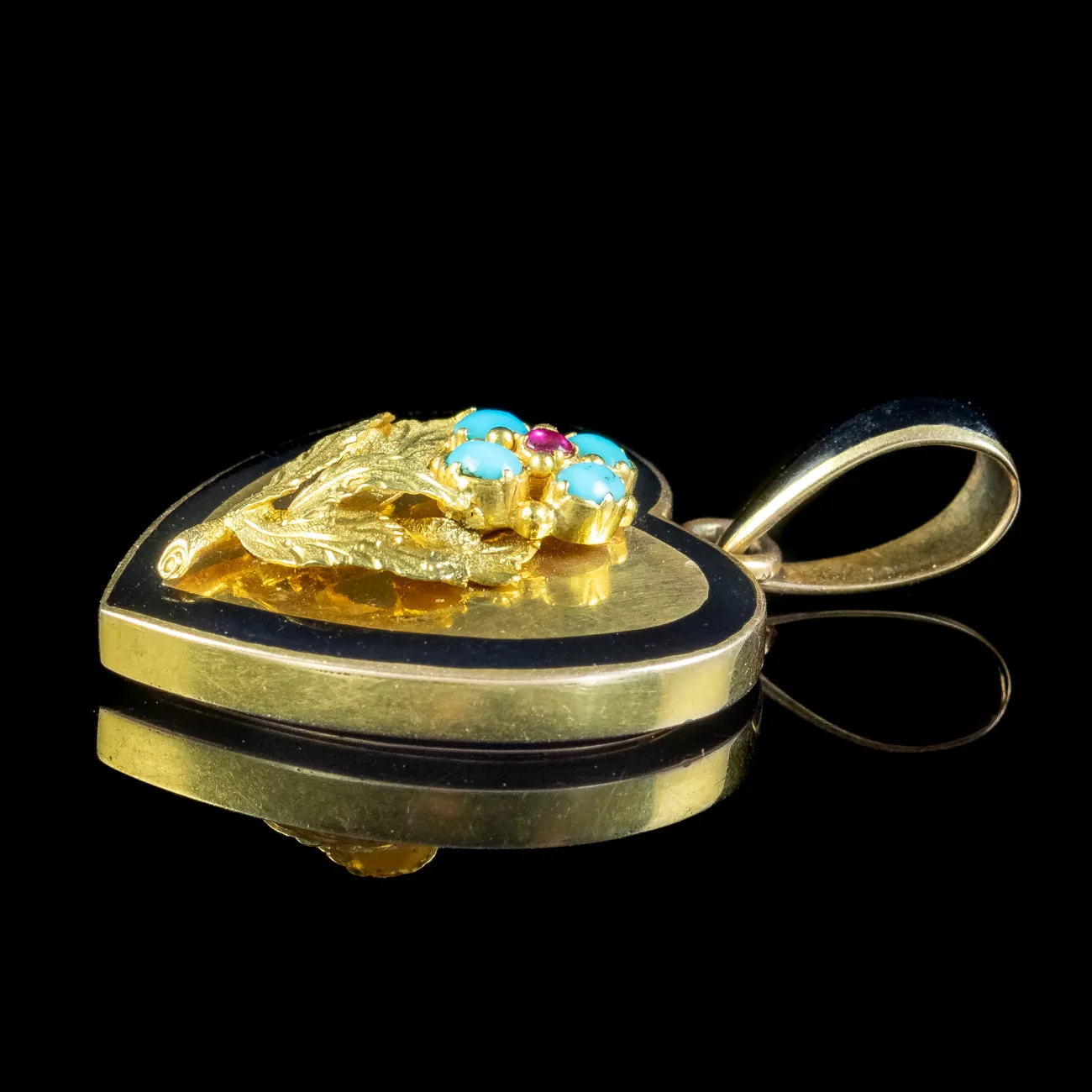 Antique Victorian Heart Locket Turquoise Ruby Forget Me Not 18ct Gold