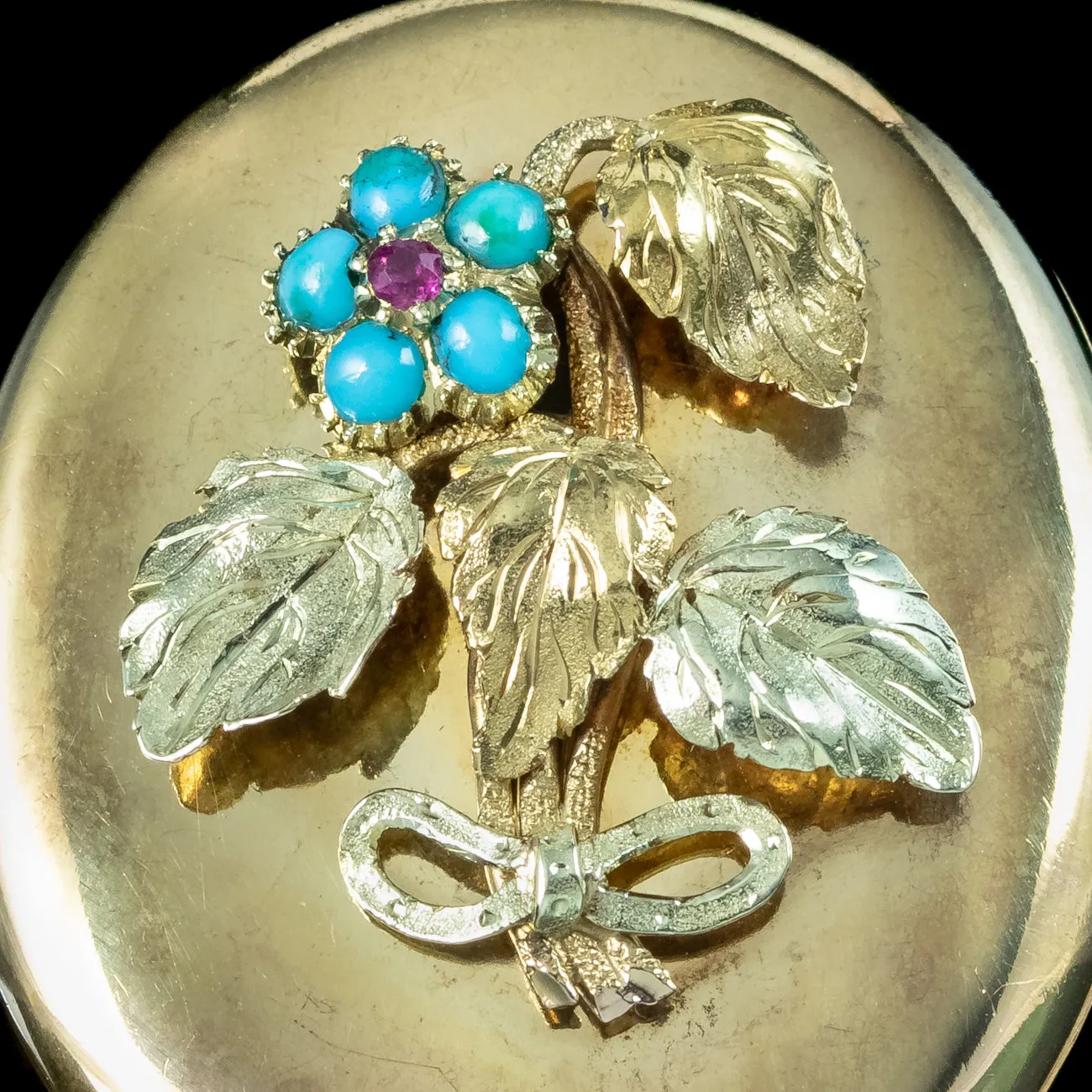 Antique Victorian Turquoise Ruby Forget Me Not Locket 15ct Gold