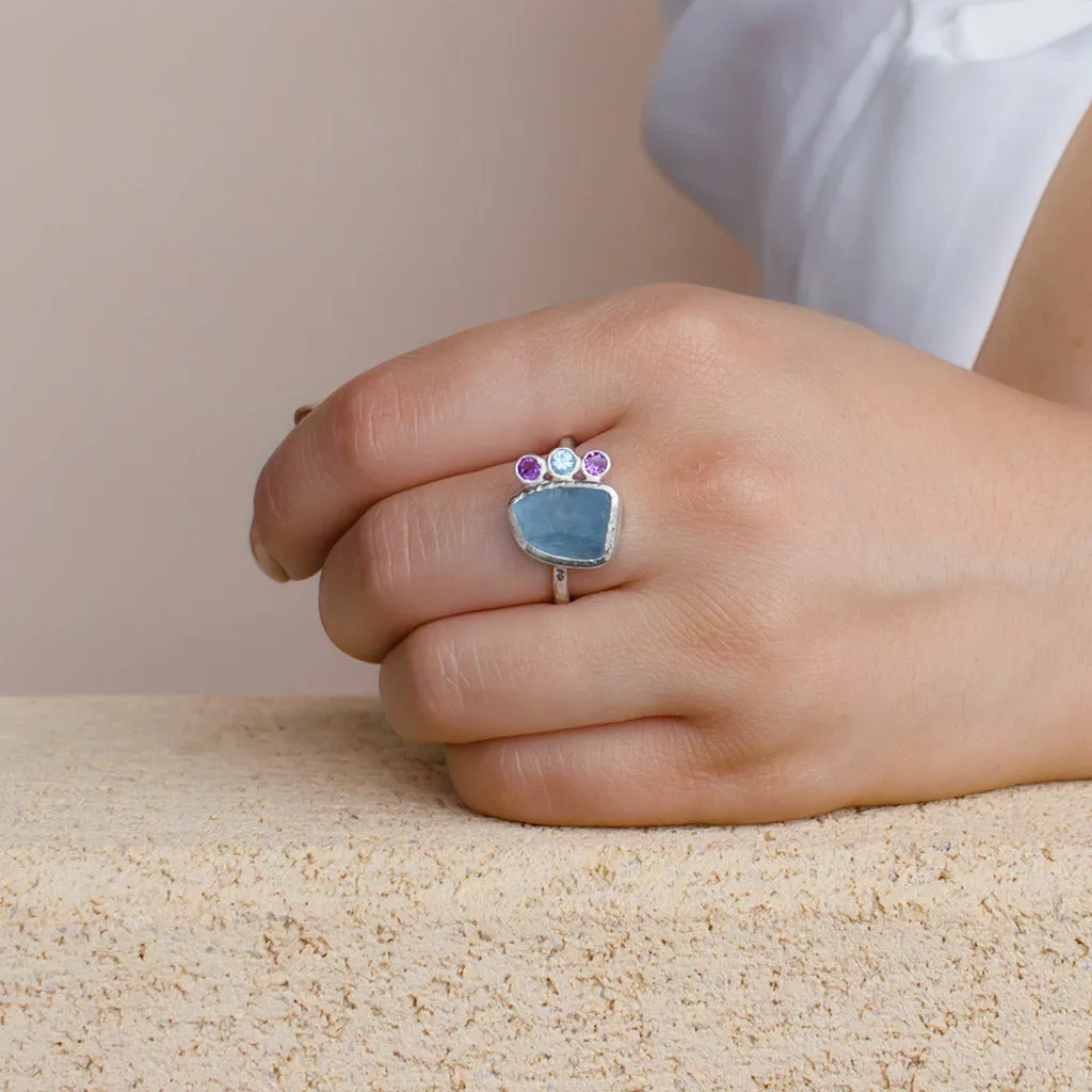 Aquamarine, Amethyst & Blue Topaz Ring